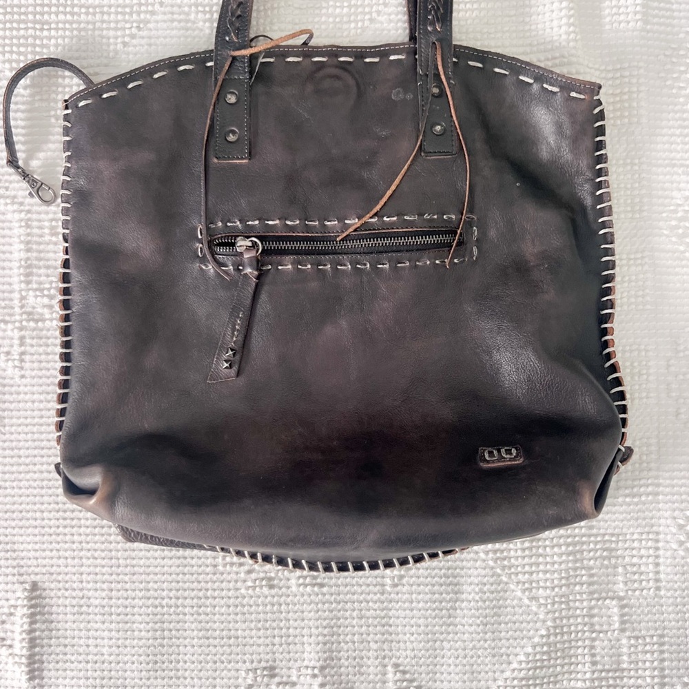 Bed Stu Barra Tote Bag Brown, Taupe Leather Stitching - Picture 2 of 11